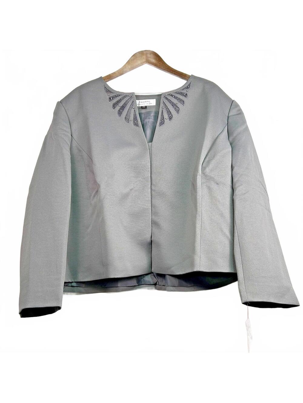 Tahari Arthur S Levine Women Plus Size 24W Beaded Gray 2PC Skirt Suit Set  NWT